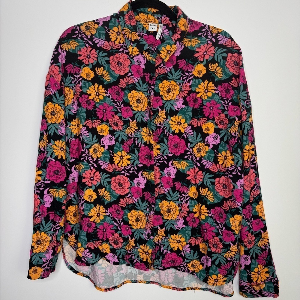 Simons colorful dark floral buttons down shirt size small